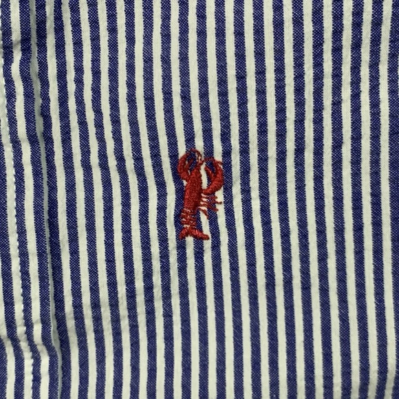 Chaps Short Sleeve Button Up Lobster Shirt Men's Medium Blue White Stripes - Picture 2 of 6
